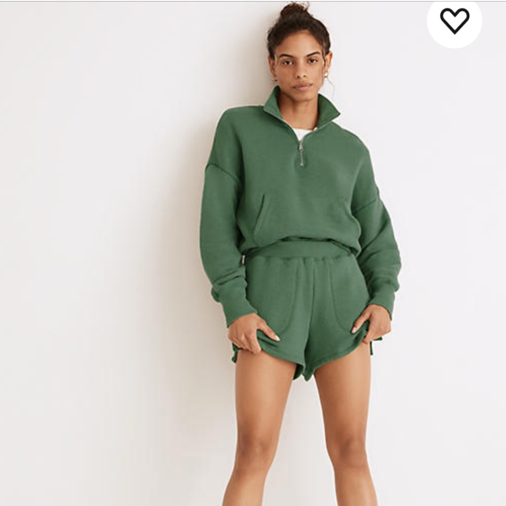 Madewell Green Half-Zip Pullover & Matching Shorts Set